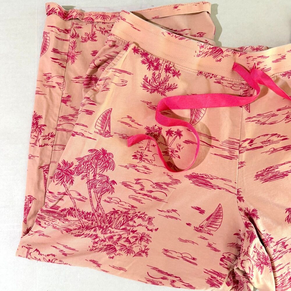 Lands' End Pink Tropical Toile Cropped Wide Leg Lounge Pants, M